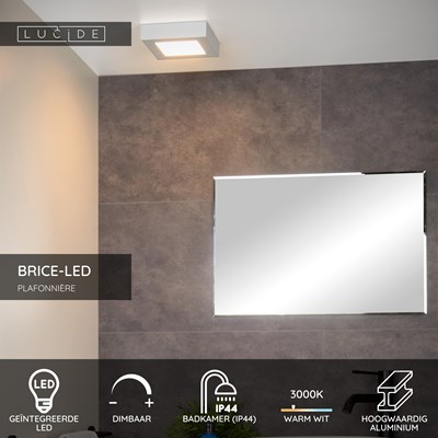 Lucide BRICE-LED - Plafonnière Badkamer - LED Dimb. - 1x15W 3000K - IP44 - Wit